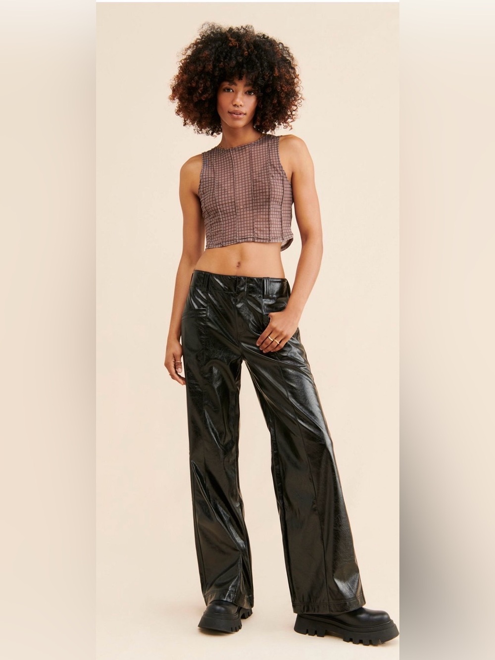 Free People Glow Up Faux Leather Pant Straight Leg Black Size 2 UK6